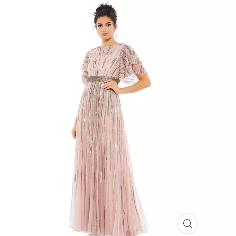 Mac Duggal Embellished Full Length Layered Sleeve Gown Vintage Rose NWOT